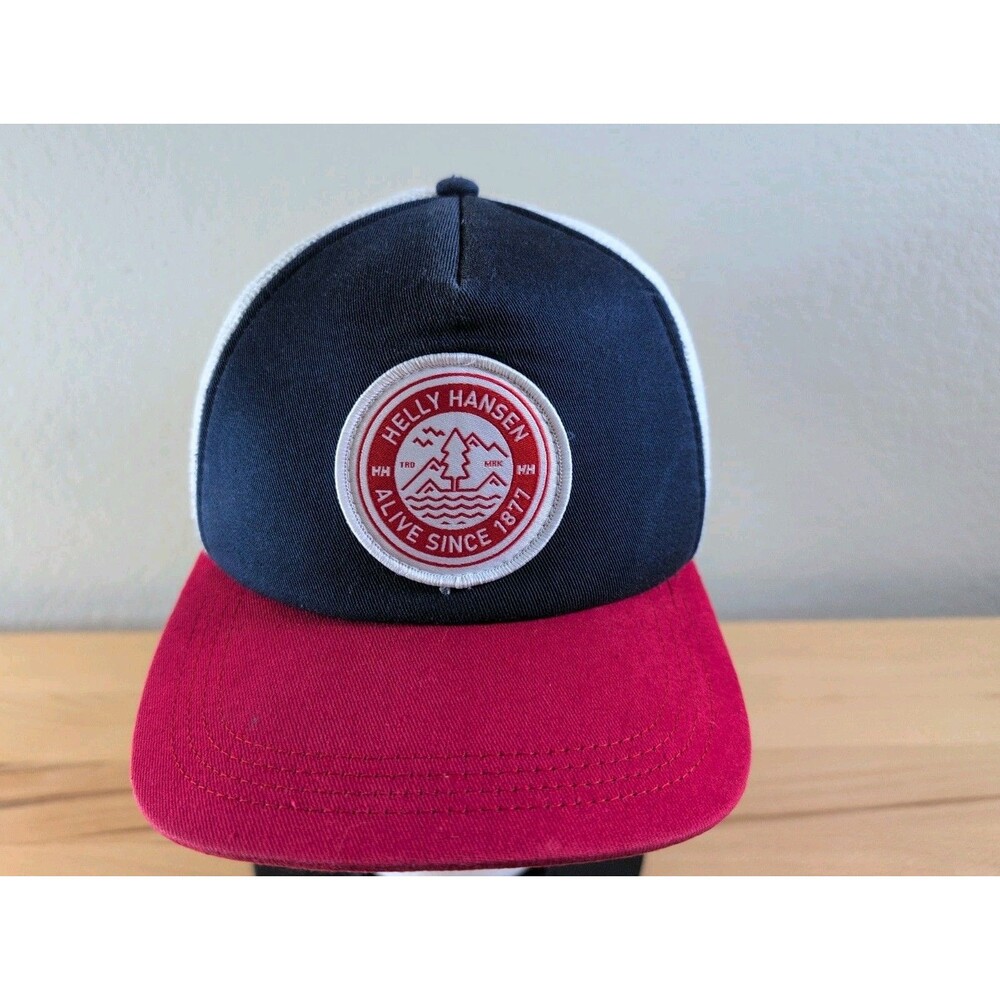 Helly Hansen Men’s Hat Cap Snapback Mesh Round Mountain Patch Red White Blue